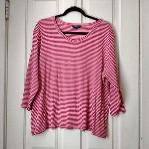 Pink Striped 3/4 Sleeve Top 1X Lands End